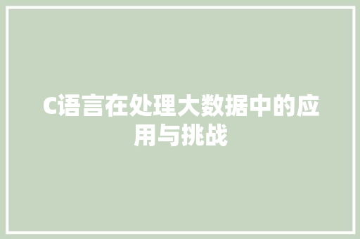 C语言在处理大数据中的应用与挑战