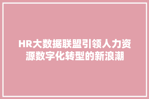 HR大数据联盟引领人力资源数字化转型的新浪潮