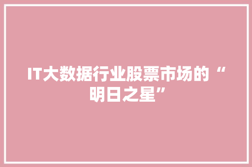 IT大数据行业股票市场的“明日之星” IT大数据行业股票市场的“明日之星”