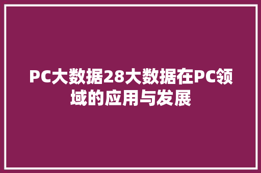 PC大数据28大数据在PC领域的应用与发展