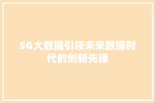 SG大数据引领未来数据时代的创新先锋