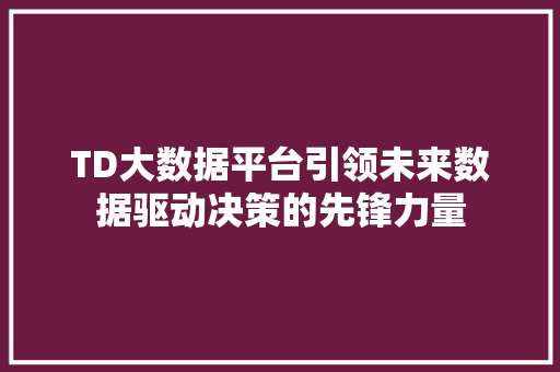 TD大数据平台引领未来数据驱动决策的先锋力量
