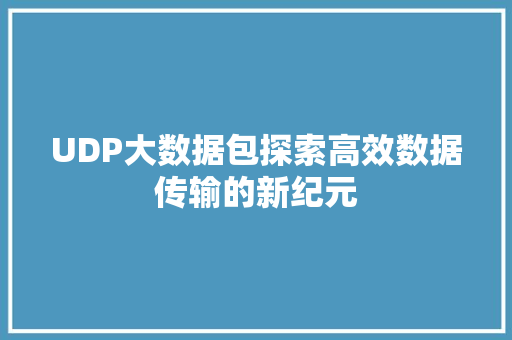 UDP大数据包探索高效数据传输的新纪元