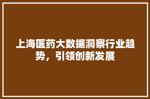 上海医药大数据洞察行业趋势,引领创新发展 上海医药大数据洞察行业趋势,引领创新发展