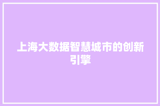 上海大数据智慧城市的创新引擎 上海大数据智慧城市的创新引擎