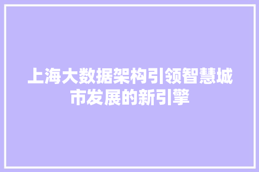 上海大数据架构引领智慧城市发展的新引擎 上海大数据架构引领智慧城市发展的新引擎