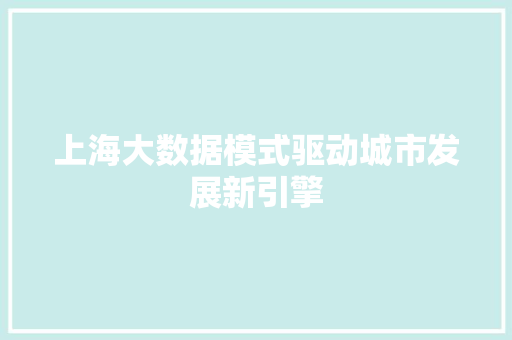 上海大数据模式驱动城市发展新引擎