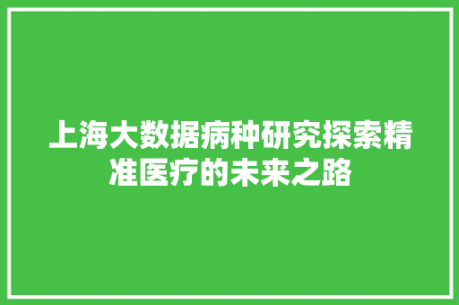 上海大数据病种研究探索精准医疗的未来之路 上海大数据病种研究探索精准医疗的未来之路