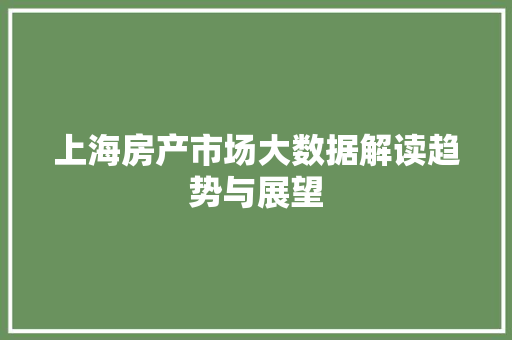 上海房产市场大数据解读趋势与展望 电脑故障维修