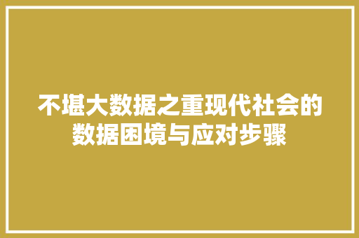 不堪大数据之重现代社会的数据困境与应对步骤 操作系统