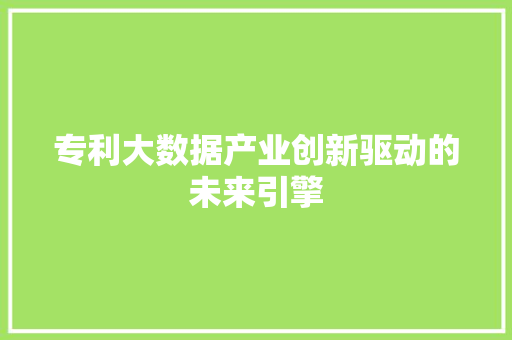 专利大数据产业创新驱动的未来引擎