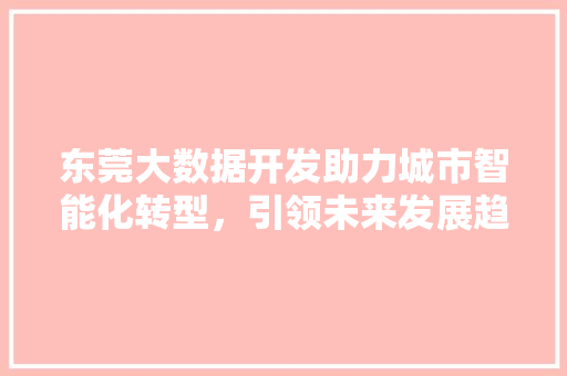 东莞大数据开发助力城市智能化转型，引领未来发展趋势