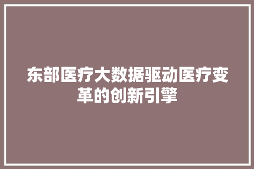 东部医疗大数据驱动医疗变革的创新引擎