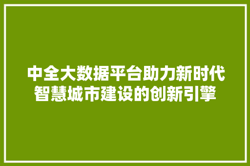 中全大数据平台助力新时代智慧城市建设的创新引擎
