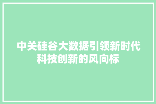 中关硅谷大数据引领新时代科技创新的风向标