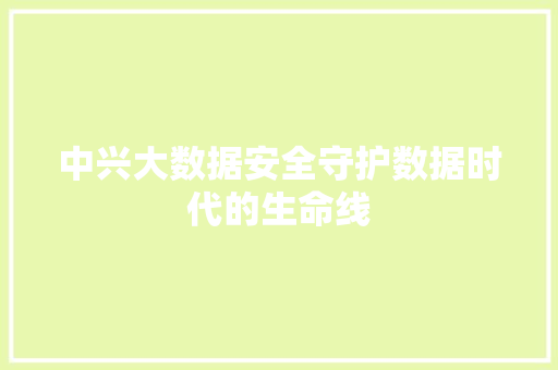 中兴大数据安全守护数据时代的生命线