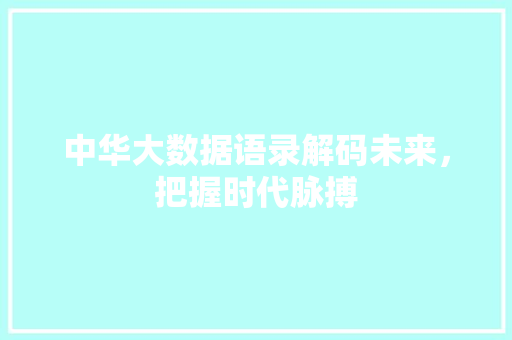 中华大数据语录解码未来,把握时代脉搏 电脑配置 中华大数据语录解码未来,把握时代脉搏 电脑配置