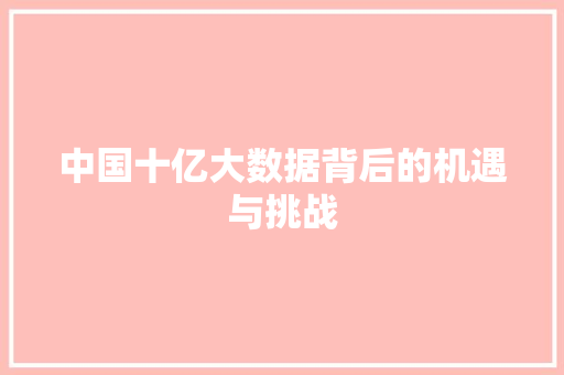 中国十亿大数据背后的机遇与挑战