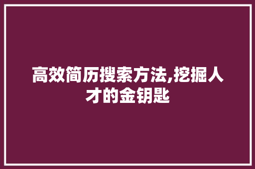 高效简历搜索方法,挖掘人才的金钥匙 电脑配置