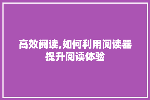 高效阅读,如何利用阅读器提升阅读体验