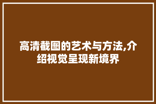 高清截图的艺术与方法,介绍视觉呈现新境界