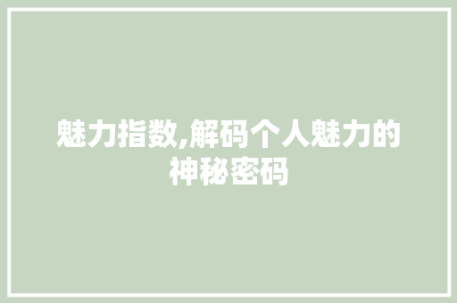 魅力指数,解码个人魅力的神秘密码