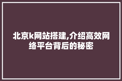 北京k网站搭建,介绍高效网络平台背后的秘密 北京k网站搭建,介绍高效网络平台背后的秘密 电脑故障维修