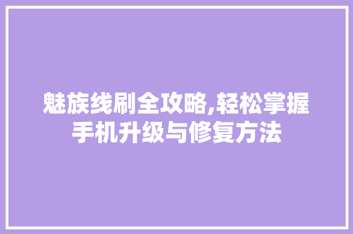 魅族线刷全攻略,轻松掌握手机升级与修复方法 网络技术