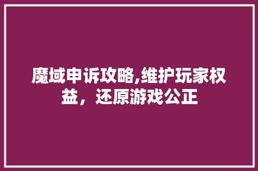 魔域申诉攻略,维护玩家权益，还原游戏公正