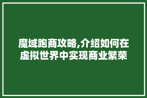 魔域跑商攻略,介绍如何在虚拟世界中实现商业繁荣