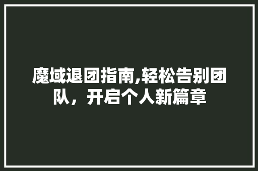 魔域退团指南,轻松告别团队,开启个人新篇章 电脑故障维修 魔域退团指南,轻松告别团队,开启个人新篇章 电脑故障维修