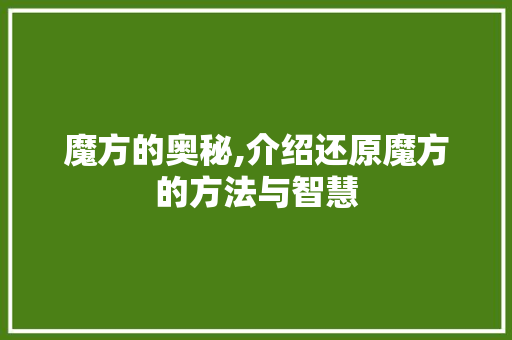 魔方的奥秘,介绍还原魔方的方法与智慧 电脑配置