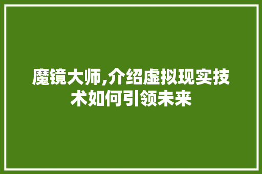 魔镜大师,介绍虚拟现实技术如何引领未来 操作系统