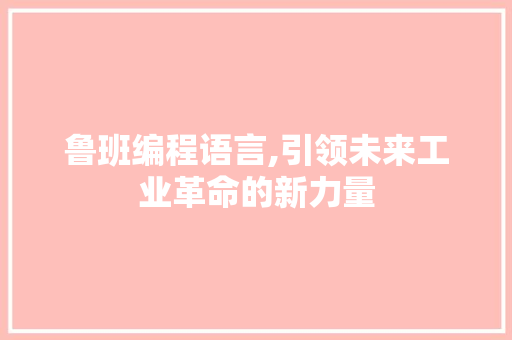 鲁班编程语言,引领未来工业革命的新力量 电脑配置
