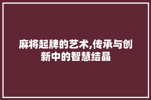 麻将起牌的艺术,传承与创新中的智慧结晶 电脑基础