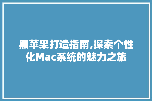 黑苹果打造指南,探索个性化Mac系统的魅力之旅