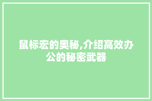 鼠标宏的奥秘,介绍高效办公的秘密武器 电脑故障维修
