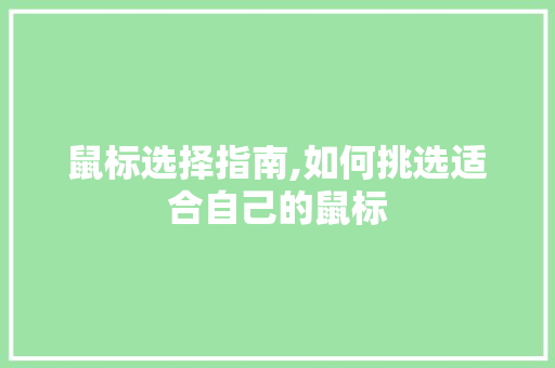 鼠标选择指南,如何挑选适合自己的鼠标 电脑故障维修