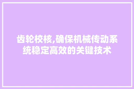 齿轮校核,确保机械传动系统稳定高效的关键技术 编程语言