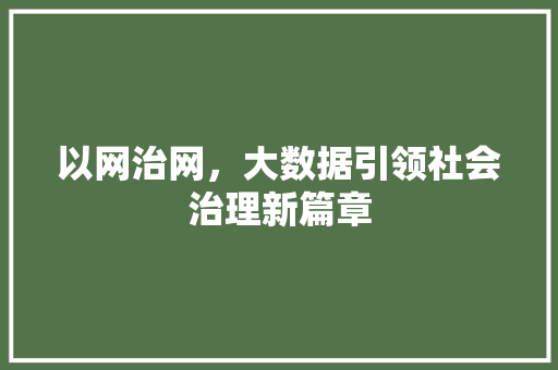 以网治网,大数据引领社会治理新篇章 以网治网,大数据引领社会治理新篇章