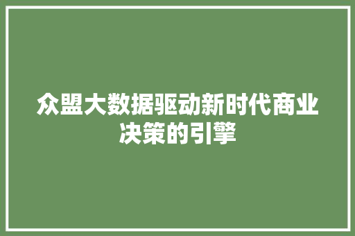 众盟大数据驱动新时代商业决策的引擎