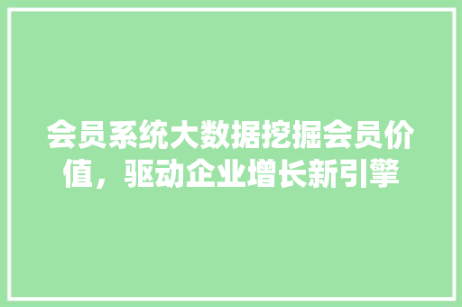 会员系统大数据挖掘会员价值，驱动企业增长新引擎