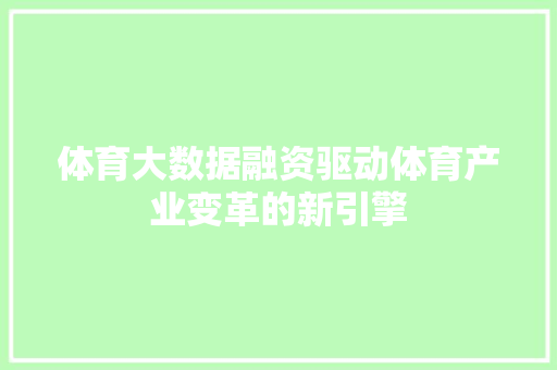 体育大数据融资驱动体育产业变革的新引擎 电脑故障维修