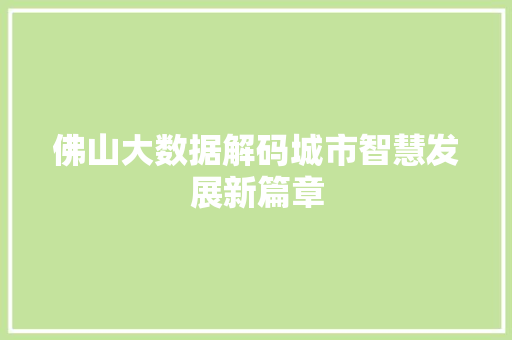 佛山大数据解码城市智慧发展新篇章 编程语言