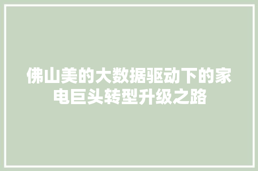 佛山美的大数据驱动下的家电巨头转型升级之路