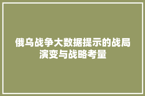 俄乌战争大数据提示的战局演变与战略考量 电脑基础