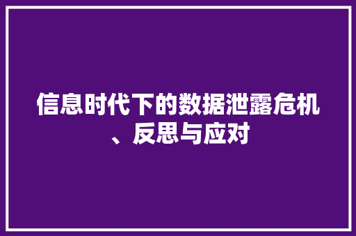信息时代下的数据泄露危机、反思与应对 电脑配置