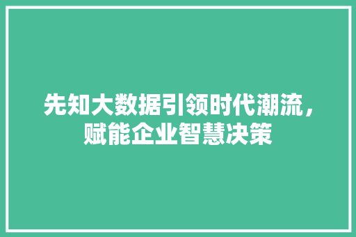 先知大数据引领时代潮流，赋能企业智慧决策 编程语言