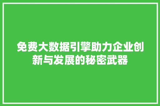 免费大数据引擎助力企业创新与发展的秘密武器