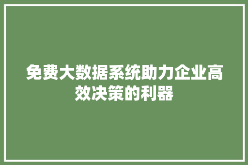 免费大数据系统助力企业高效决策的利器